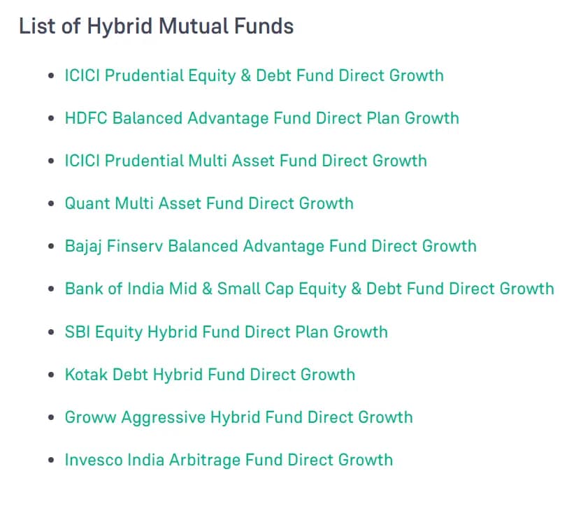 हायब्रिड म्युच्युअल फंडचे प्रकार